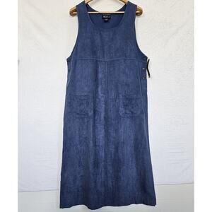 Women's Vintage Blue Faux Suede Jumper Pinafore Dress XL Western Boho Cottage